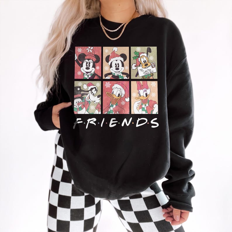 Christmas Disney Friends Sweatshirt, Mickey Minnie Mouse Christmas Sweater, Donald Duck Daisy Goofy Pluto Vintage Holiday Crewneck