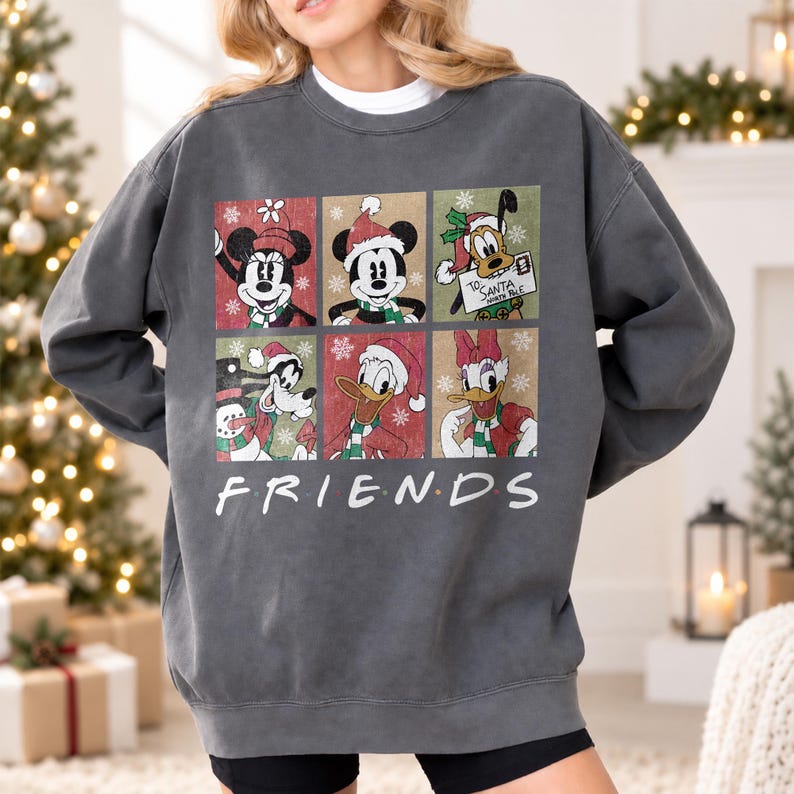 Christmas Disney Friends Sweatshirt, Mickey Minnie Mouse Christmas Sweater, Donald Duck Daisy Goofy Pluto Vintage Holiday Crewneck
