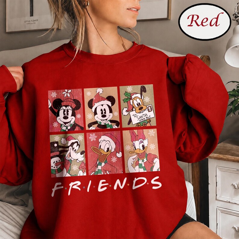 Christmas Disney Friends Sweatshirt, Mickey Minnie Mouse Christmas Sweater, Donald Duck Daisy Goofy Pluto Vintage Holiday Crewneck
