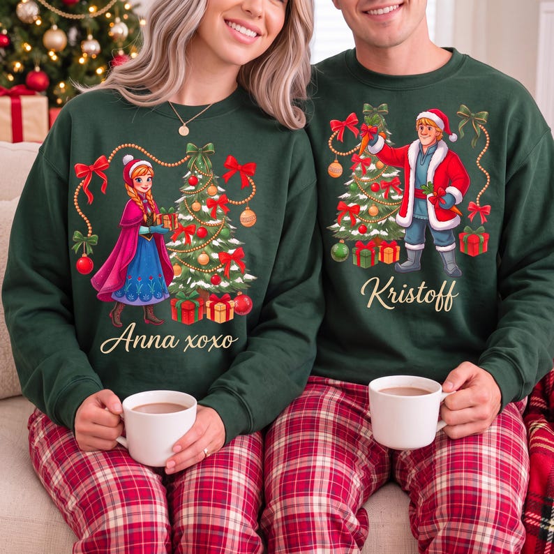 Anna XOXO Kristoff Christmas Sweatshirts, Frozen Matching Couple Holiday Sweater, Disney Christmas Crewneck, Cute His And Hers Xmas Gift