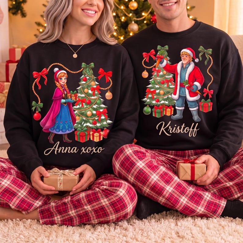 Anna XOXO Kristoff Christmas Sweatshirts, Frozen Matching Couple Holiday Sweater, Disney Christmas Crewneck, Cute His And Hers Xmas Gift