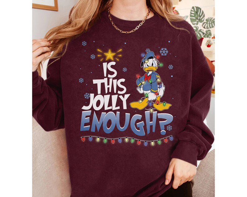 Retro Disney Donald Angry Duck Is This Jolly Enough Christmas Lights Tee, Santa Donald Duck Christmas Shirt, Disneyland Christmas Trip Shirt