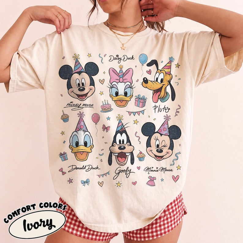 Disney Birthday Shirt, Mickey Minnie Mouse Tee, Donald Daisy Duck Goofy Pluto Shirt, Disney Characters Party Comfort Colors Tee,Gift for Her