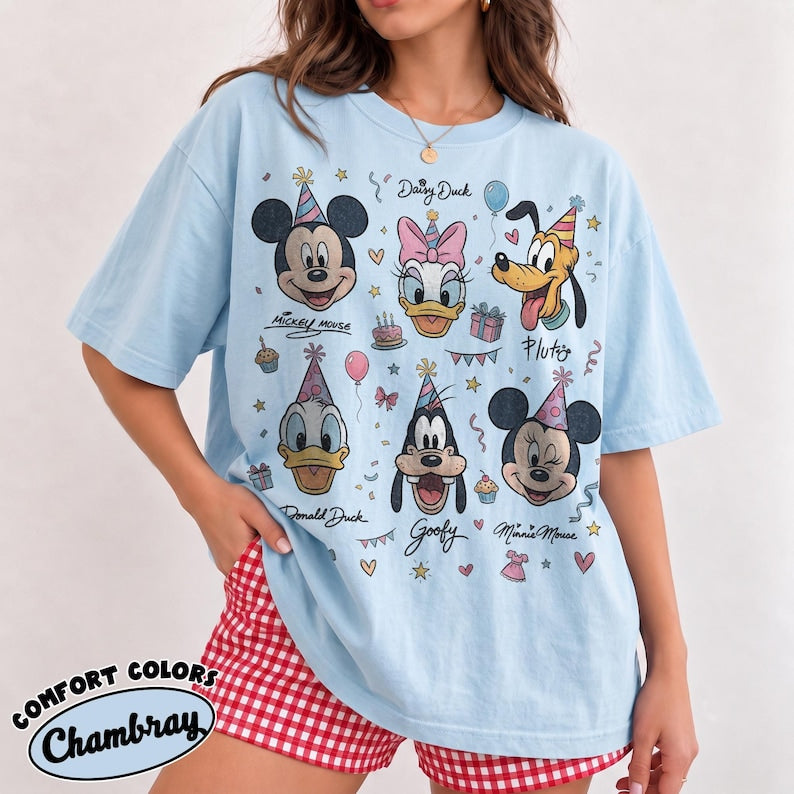 Disney Birthday Shirt, Mickey Minnie Mouse Tee, Donald Daisy Duck Goofy Pluto Shirt, Disney Characters Party Comfort Colors Tee,Gift for Her