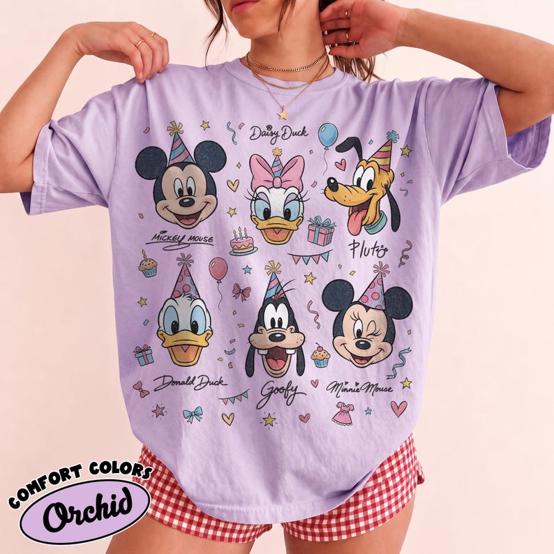 Disney Birthday Shirt, Mickey Minnie Mouse Tee, Donald Daisy Duck Goofy Pluto Shirt, Disney Characters Party Comfort Colors Tee,Gift for Her