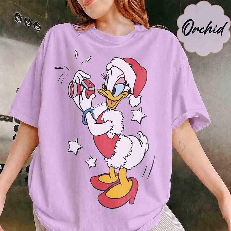 Disney Santa Donald And Daisy Christmas Lights Shirt, Donald Daisy Christmas Couple Tee, WDW Disneyland Christmas Family Trip Matching Shirt