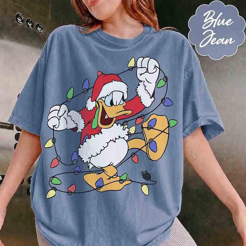 Disney Santa Donald And Daisy Christmas Lights Shirt, Donald Daisy Christmas Couple Tee, WDW Disneyland Christmas Family Trip Matching Shirt