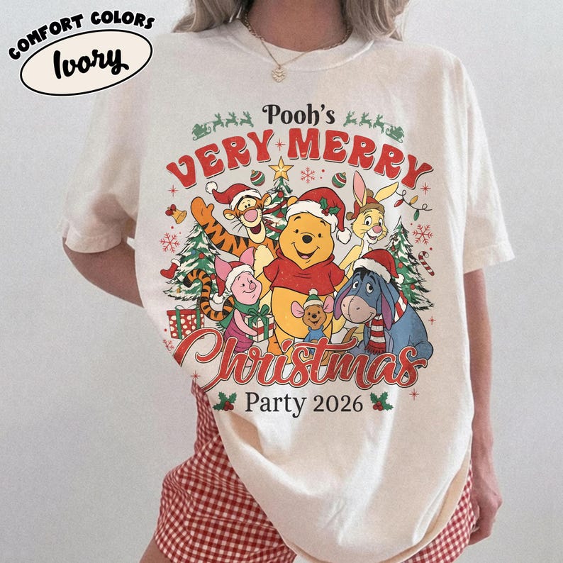 Pooh Christmas Tee, Winnie the Pooh Very Merry Christmas Party 2026 Tee, Disney Family Matching Holiday Shirt, Comfort Colors Christmas Gift