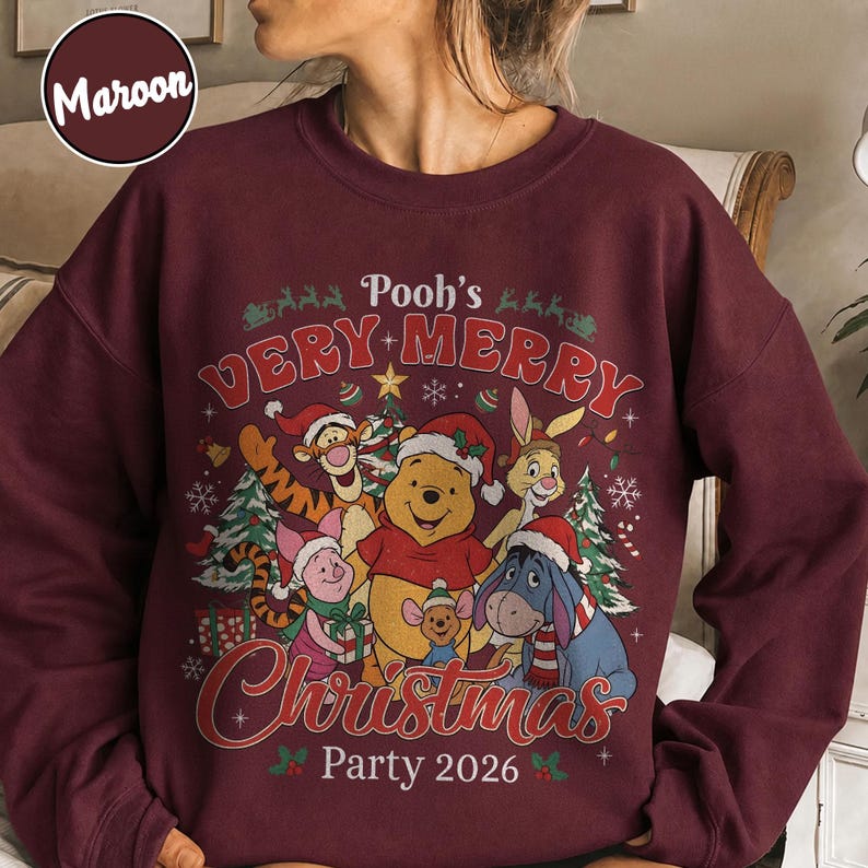 Pooh Christmas Tee, Winnie the Pooh Very Merry Christmas Party 2026 Tee, Disney Family Matching Holiday Shirt, Comfort Colors Christmas Gift