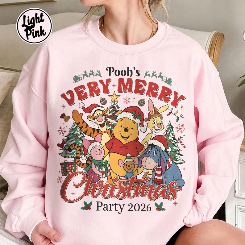 Pooh Christmas Tee, Winnie the Pooh Very Merry Christmas Party 2026 Tee, Disney Family Matching Holiday Shirt, Comfort Colors Christmas Gift