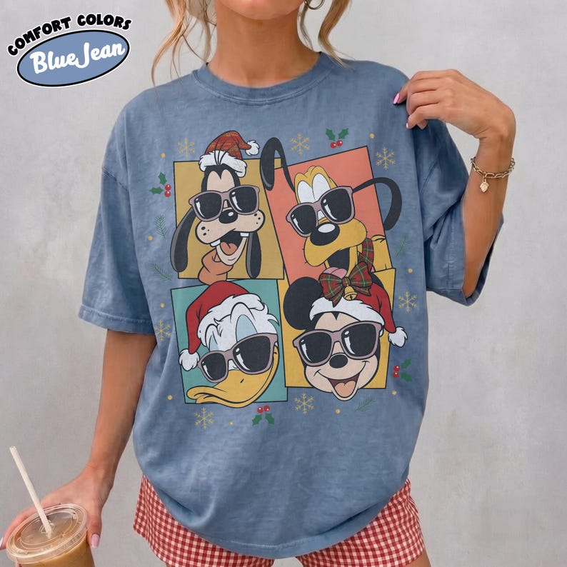 Retro Mickey and Friends Holiday Sweatshirt, Mickey Donald Pluto Goofy Sunglasses Comfort Colors Shirt, Disney  Family Christmas Shirt