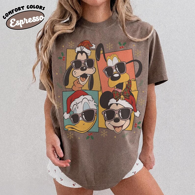 Retro Mickey and Friends Holiday Sweatshirt, Mickey Donald Pluto Goofy Sunglasses Comfort Colors Shirt, Disney  Family Christmas Shirt