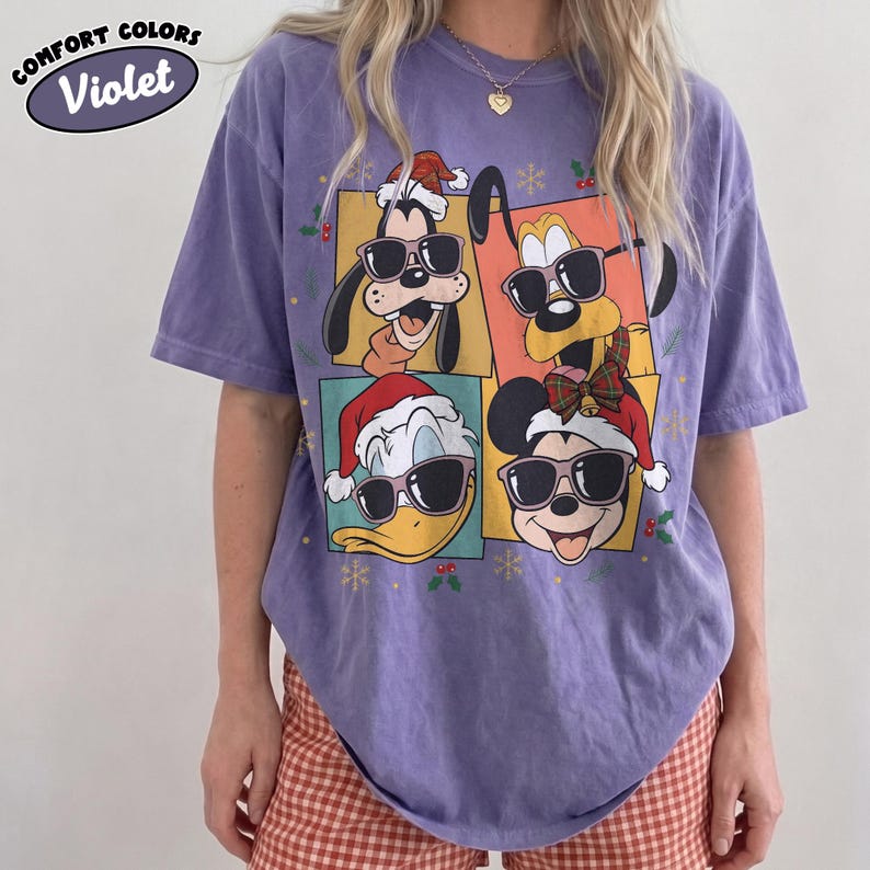 Retro Mickey and Friends Holiday Sweatshirt, Mickey Donald Pluto Goofy Sunglasses Comfort Colors Shirt, Disney  Family Christmas Shirt