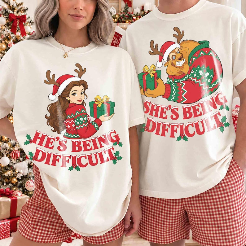 Funny Beauty And The Beast Christmas Shirt, Xmas Gift For Boyfriend, Disneyland Couple Shirt, Belle Princess, Disney Husband Xmas Tee 2026