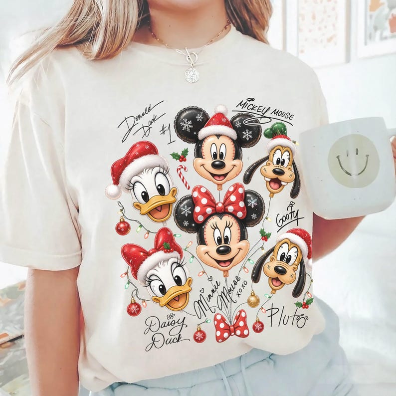 Mickey And Friends Christmas Shirt, Disney Mickey Balloons Holiday Tee, Minnie Donald Duck Daisy Goofy Pluto Xmas Tee, Matching Family Xmas