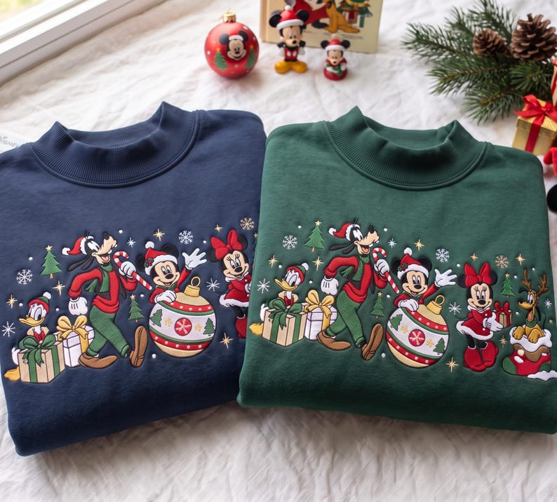 Christmas Character Embroidered Mock Neck Sweatshirt, Festive Holiday Friends Pullover, Cute Christmas Crewneck, Holiday Gift