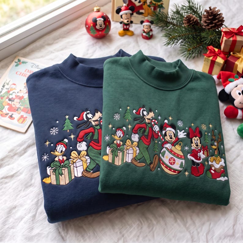 Christmas Character Embroidered Mock Neck Sweatshirt, Festive Holiday Friends Pullover, Cute Christmas Crewneck, Holiday Gift