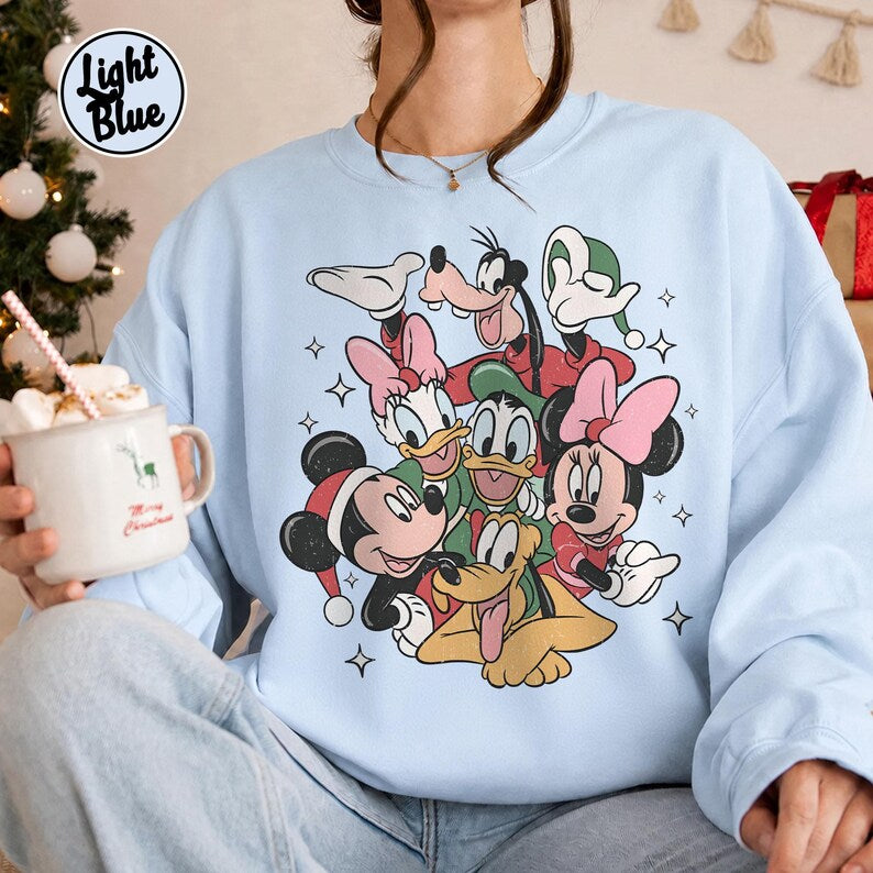 Disney Christmas Shirt, Comfort Colors Mickey Minnie Holiday Tee, Retro Disney Characters Tee, Goofy Donald Daisy Pluto Family Vacation Gift