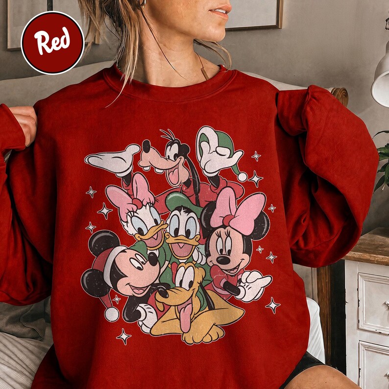 Disney Christmas Shirt, Comfort Colors Mickey Minnie Holiday Tee, Retro Disney Characters Tee, Goofy Donald Daisy Pluto Family Vacation Gift