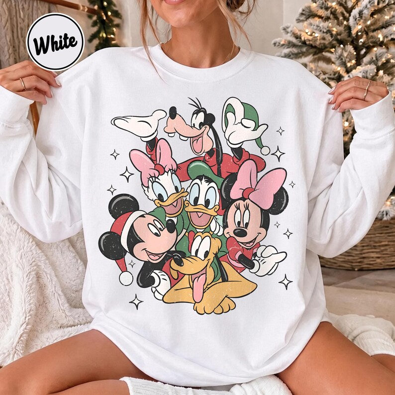 Disney Christmas Shirt, Comfort Colors Mickey Minnie Holiday Tee, Retro Disney Characters Tee, Goofy Donald Daisy Pluto Family Vacation Gift