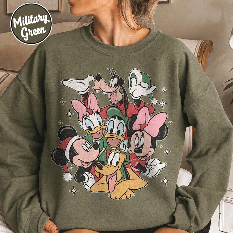Disney Christmas Shirt, Comfort Colors Mickey Minnie Holiday Tee, Retro Disney Characters Tee, Goofy Donald Daisy Pluto Family Vacation Gift