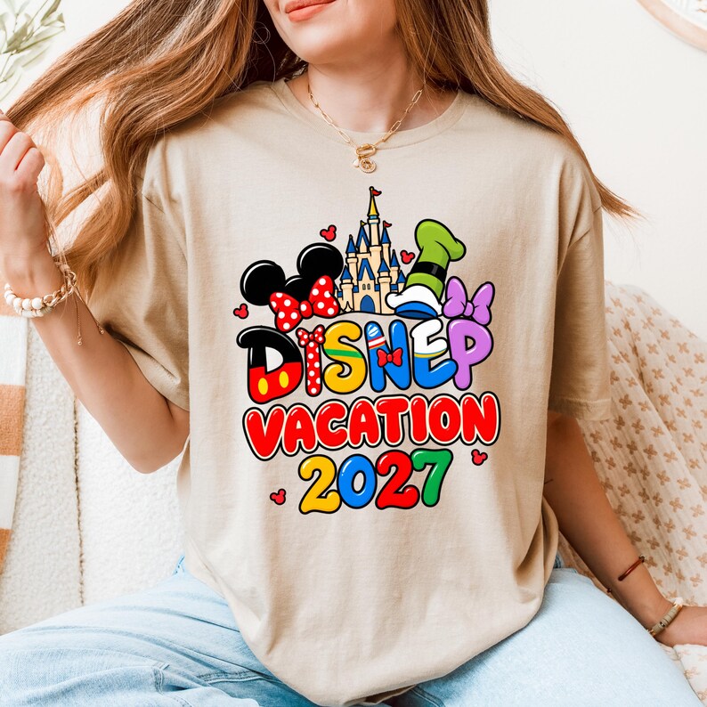 Disney Family Vacation 2027 T Shirt, Disney World Trip Tee, Mickey Minnie Goofy Donald Shirt, Magic Kingdom Castle Vacation Family Shirt