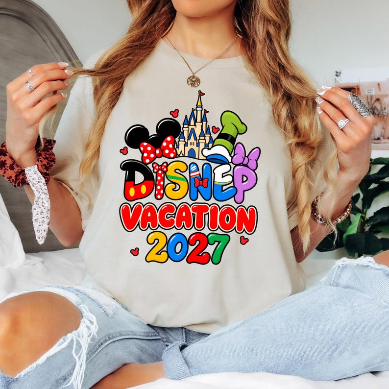 Disney Family Vacation 2027 T Shirt, Disney World Trip Tee, Mickey Minnie Goofy Donald Shirt, Magic Kingdom Castle Vacation Family Shirt