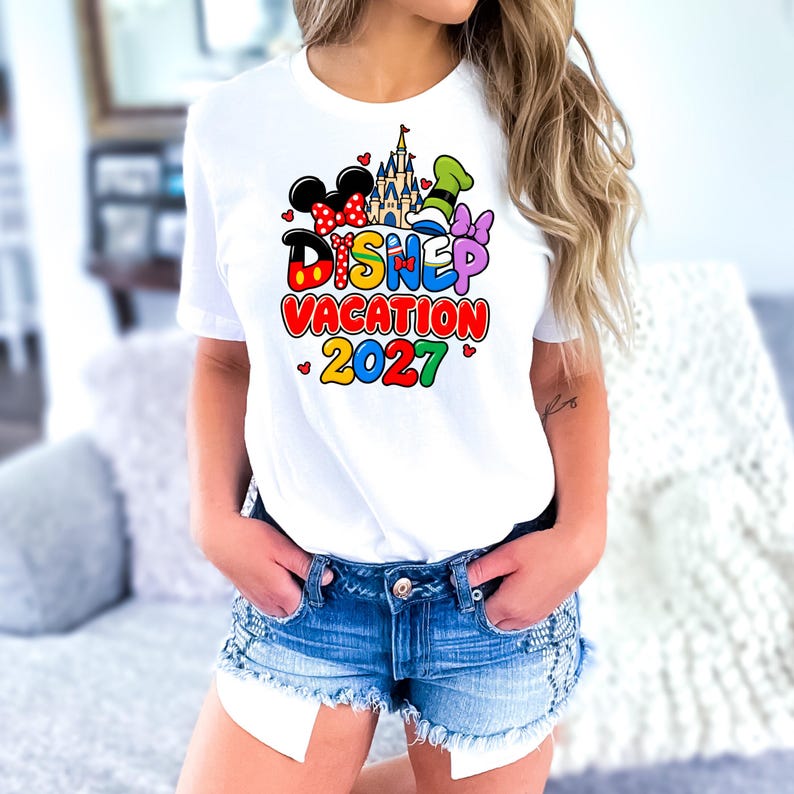 Disney Family Vacation 2027 T Shirt, Disney World Trip Tee, Mickey Minnie Goofy Donald Shirt, Magic Kingdom Castle Vacation Family Shirt