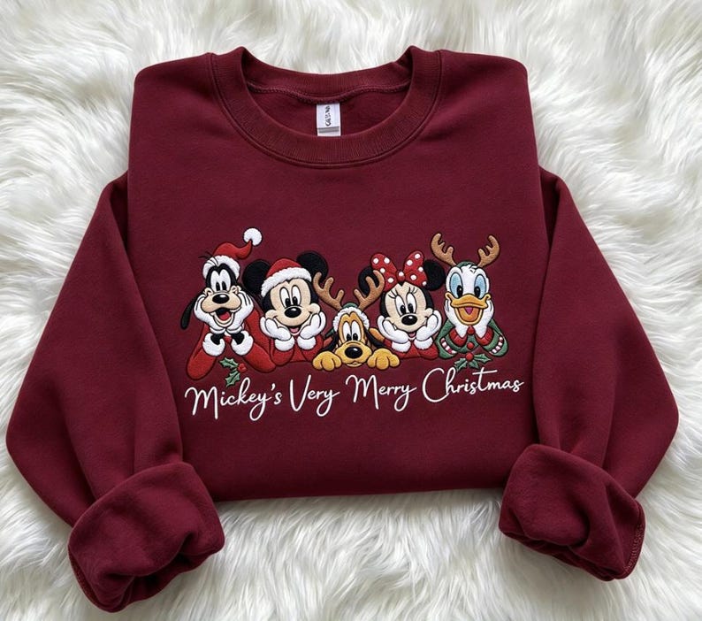 Disney Mickey's Very Merry Christmas Sweatshirt, Mickey Mouse Minnie Goofy Donald Duck Pluto Holiday Crewneck, Disney Friends Christmas Gift