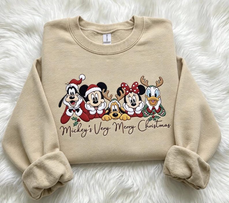 Disney Mickey's Very Merry Christmas Sweatshirt, Mickey Mouse Minnie Goofy Donald Duck Pluto Holiday Crewneck, Disney Friends Christmas Gift