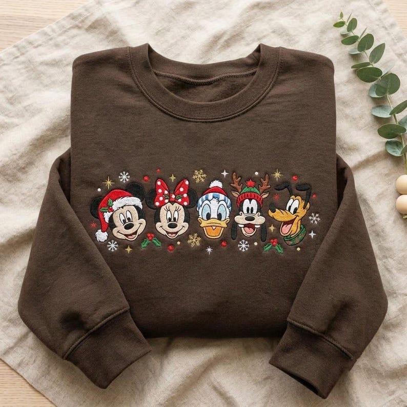 Mickey and Friends Christmas Embroidered Sweatshirt, Disney Holiday Crewneck, Minnie Donald Goofy Pluto Christmas Vacation Shirt