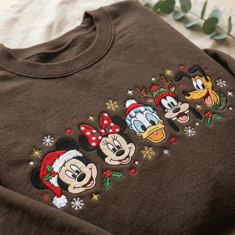 Mickey and Friends Christmas Embroidered Sweatshirt, Disney Holiday Crewneck, Minnie Donald Goofy Pluto Christmas Vacation Shirt