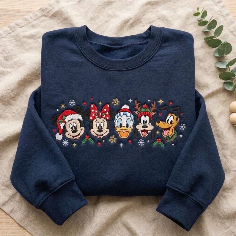 Mickey and Friends Christmas Embroidered Sweatshirt, Disney Holiday Crewneck, Minnie Donald Goofy Pluto Christmas Vacation Shirt