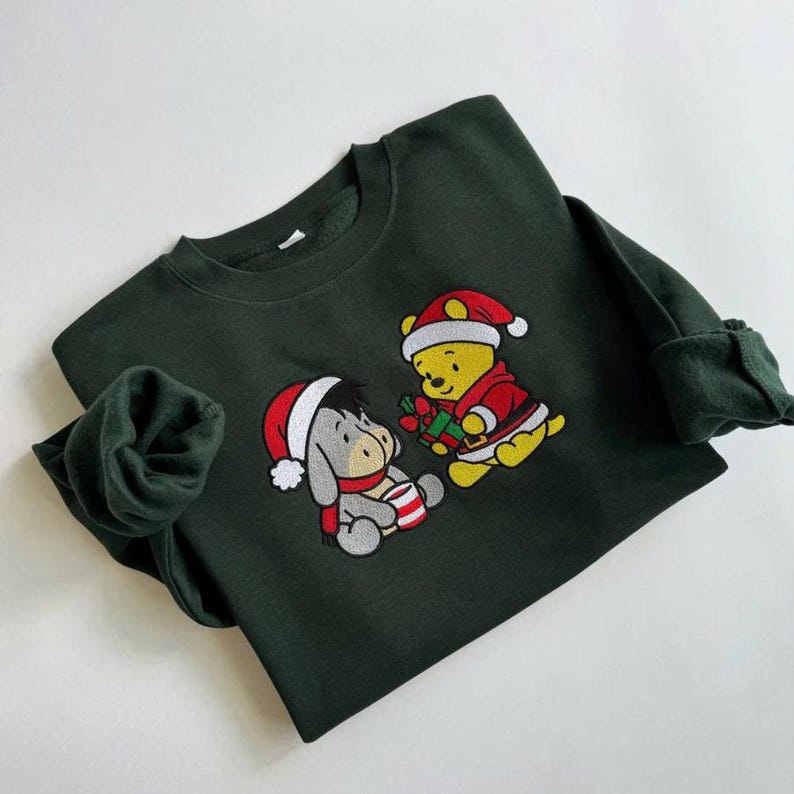 Embroidered Winnie the Pooh and Eeyore Christmas Sweatshirt, Disney Christmas Shirt, Pooh Bear Christmas Hoodie, Cozy Holiday Xmas Gift