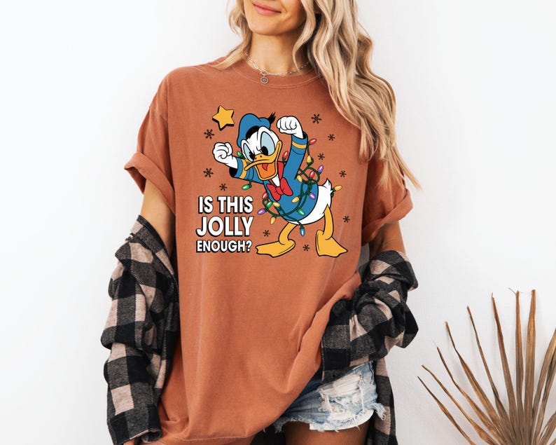 Comfort Colors Donald Duck Christmas Shirt, Is This Jolly Enough Tee, Disneyland Xmas Lights Long Sleeve, Disney Family Holiday Gift
