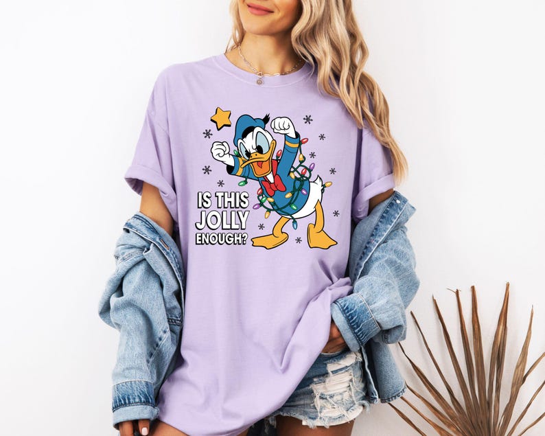 Comfort Colors Donald Duck Christmas Shirt, Is This Jolly Enough Tee, Disneyland Xmas Lights Long Sleeve, Disney Family Holiday Gift