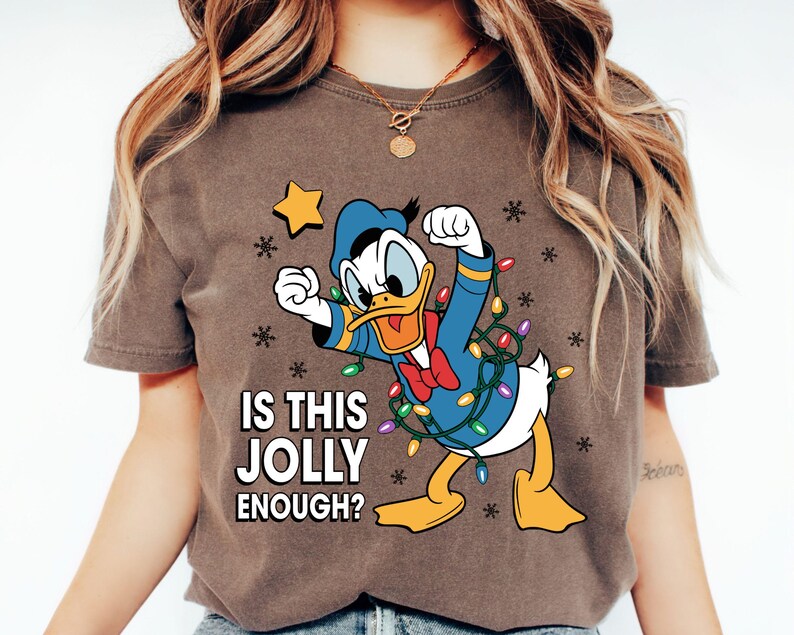 Comfort Colors Donald Duck Christmas Shirt, Is This Jolly Enough Tee, Disneyland Xmas Lights Long Sleeve, Disney Family Holiday Gift