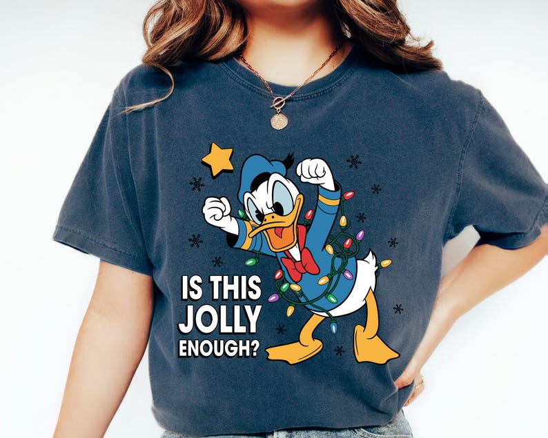 Comfort Colors Donald Duck Christmas Shirt, Is This Jolly Enough Tee, Disneyland Xmas Lights Long Sleeve, Disney Family Holiday Gift