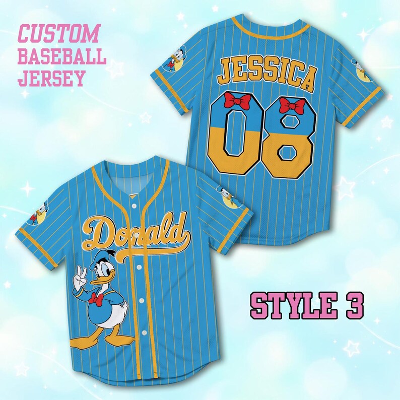 Custom Donald Duck Baseball Jersey, Personalized Name Number Shirt, Disney Classic Baseball Team Outfit, Gift for Donald Fan Birthday Top