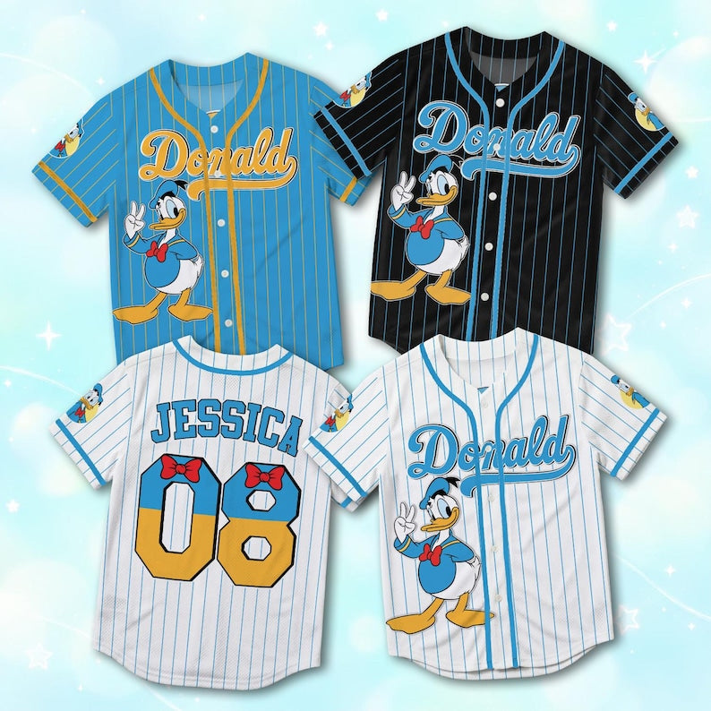 Custom Donald Duck Baseball Jersey, Personalized Name Number Shirt, Disney Classic Baseball Team Outfit, Gift for Donald Fan Birthday Top