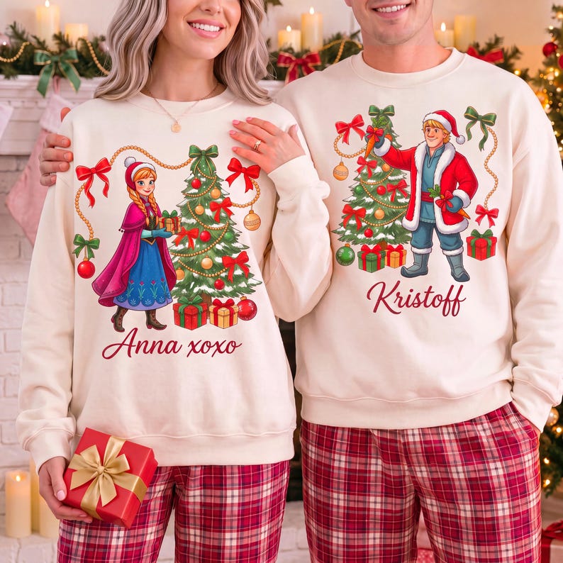 Anna XOXO Kristoff Christmas Sweatshirts, Frozen Matching Couple Holiday Sweater, Disney Christmas Crewneck, Cute His And Hers Xmas Gift