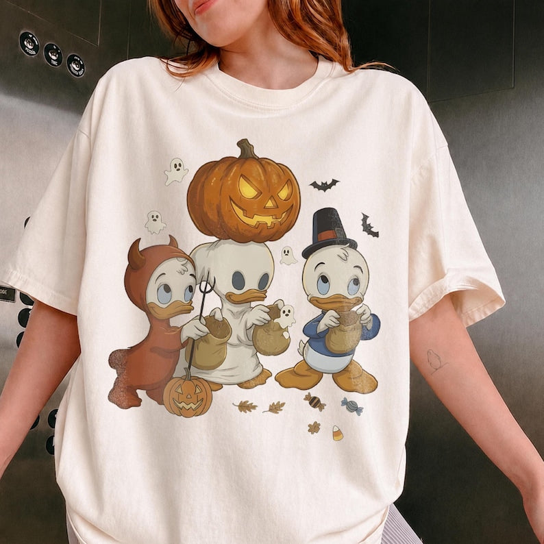 Vintage Donald Duck Nephews Spooky Season Shirt, Disney Halloween Shirts Graphic Tee DD925