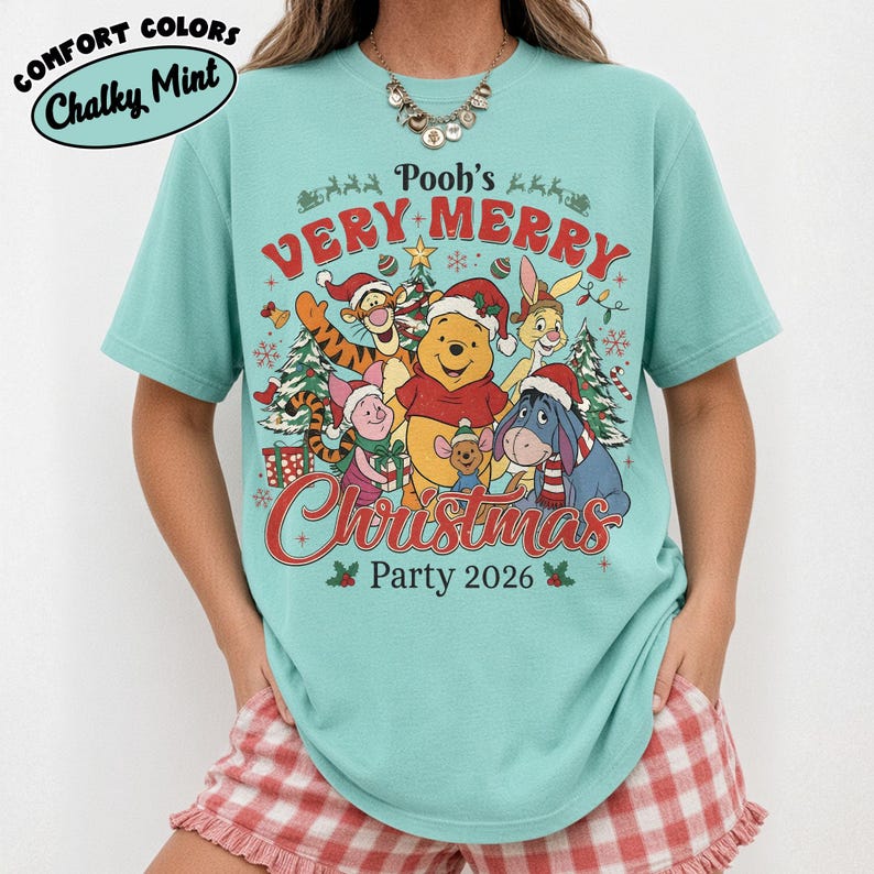 Pooh Christmas Tee, Winnie the Pooh Very Merry Christmas Party 2026 Tee, Disney Family Matching Holiday Shirt, Comfort Colors Christmas Gift