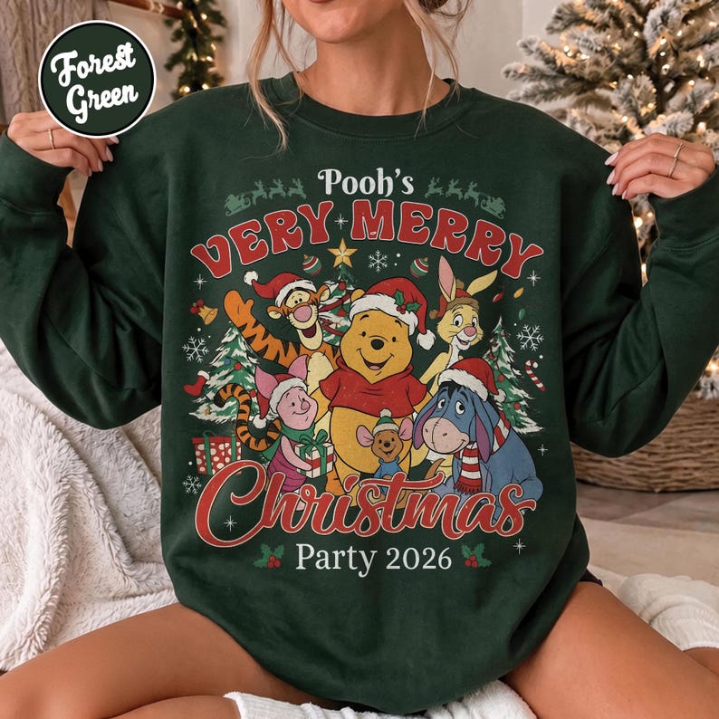 Pooh Christmas Tee, Winnie the Pooh Very Merry Christmas Party 2026 Tee, Disney Family Matching Holiday Shirt, Comfort Colors Christmas Gift
