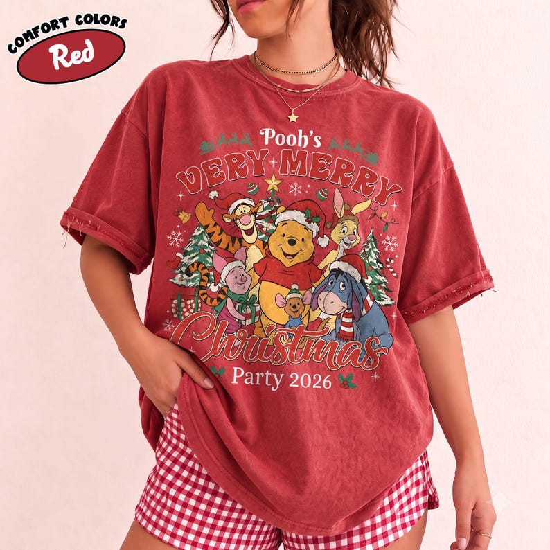 Pooh Christmas Tee, Winnie the Pooh Very Merry Christmas Party 2026 Tee, Disney Family Matching Holiday Shirt, Comfort Colors Christmas Gift