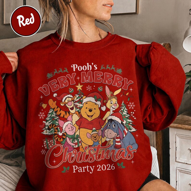 Pooh Christmas Tee, Winnie the Pooh Very Merry Christmas Party 2026 Tee, Disney Family Matching Holiday Shirt, Comfort Colors Christmas Gift