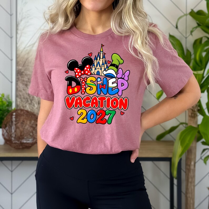 Disney Family Vacation 2027 T Shirt, Disney World Trip Tee, Mickey Minnie Goofy Donald Shirt, Magic Kingdom Castle Vacation Family Shirt