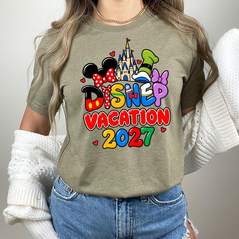Disney Family Vacation 2027 T Shirt, Disney World Trip Tee, Mickey Minnie Goofy Donald Shirt, Magic Kingdom Castle Vacation Family Shirt