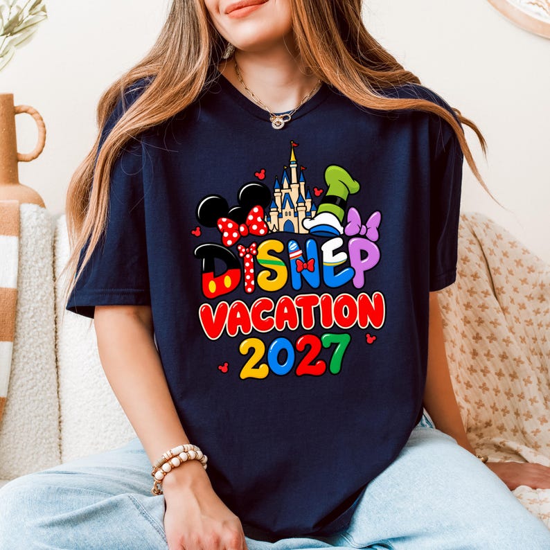 Disney Family Vacation 2027 T Shirt, Disney World Trip Tee, Mickey Minnie Goofy Donald Shirt, Magic Kingdom Castle Vacation Family Shirt