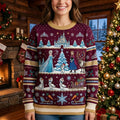 Disney Frozen Christmas Sweater, Elsa Anna Ice Magic Holiday Ugly Xmas Knit Jumper, Sven Olaf Sleigh Winter Fair Isle Pullover